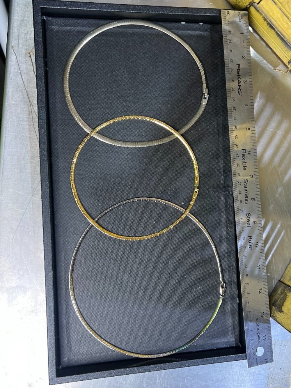 Lot of 3 Omega Choker Necklaces, Silvertone and Goldtone